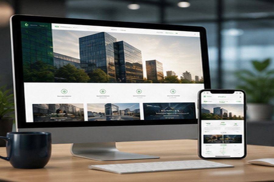 Responsive business website on desktop and mobile.