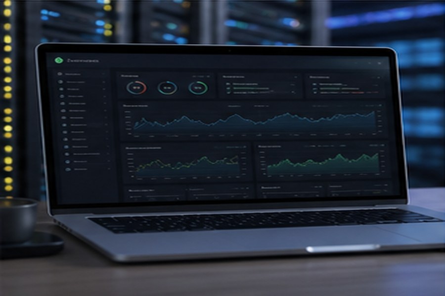 Hosting management dashboard with uptime and performance metrics.